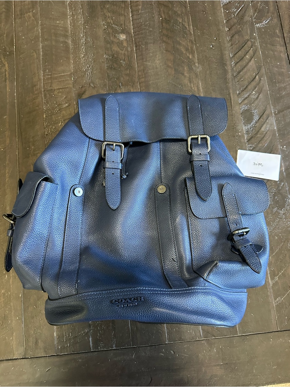 Coach Men's Pebbled Leather Backpack in Navy